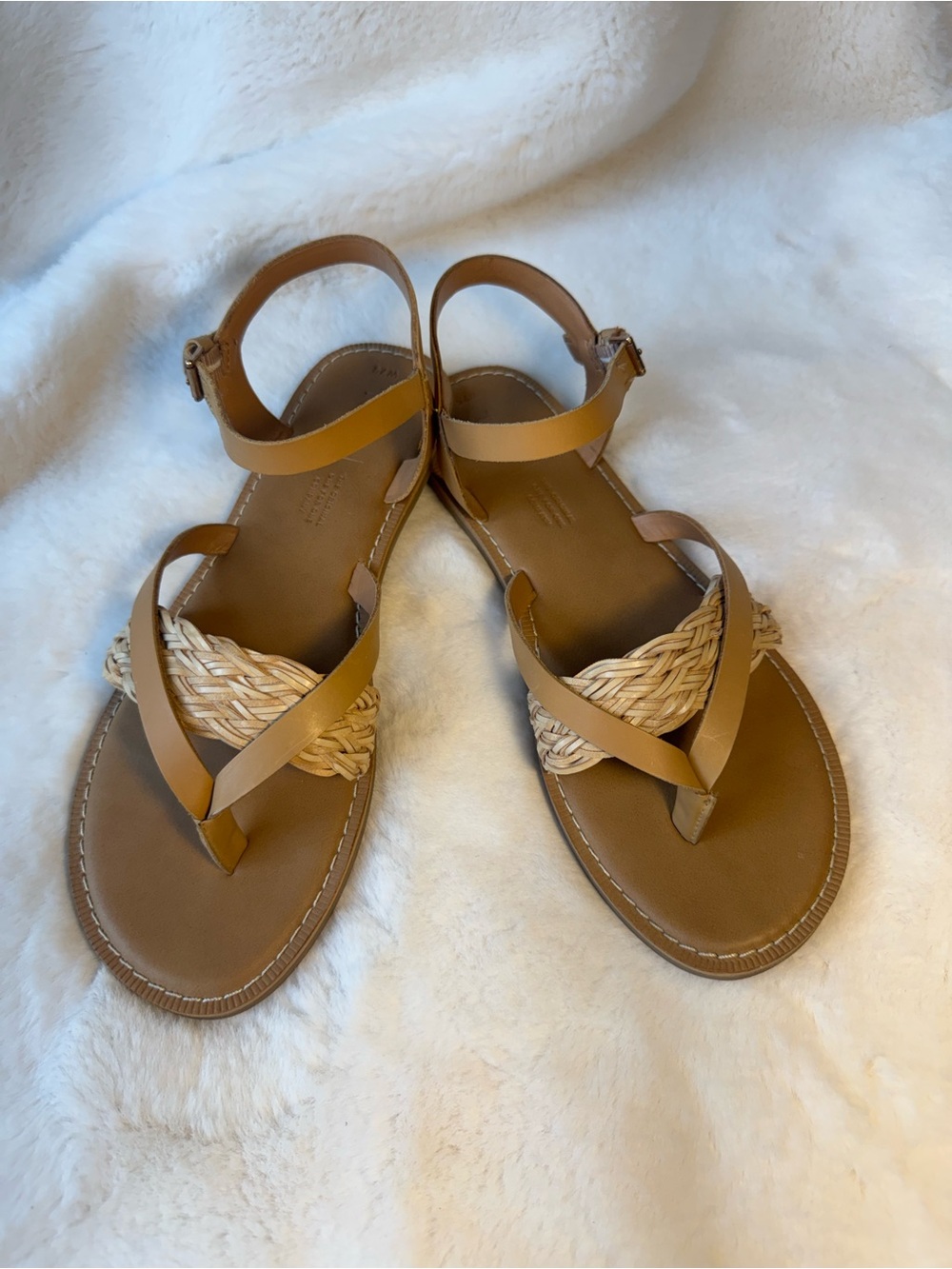 TOMS Lexie Neutral Tan Braided-Strap Women's Sandals Size 7.5